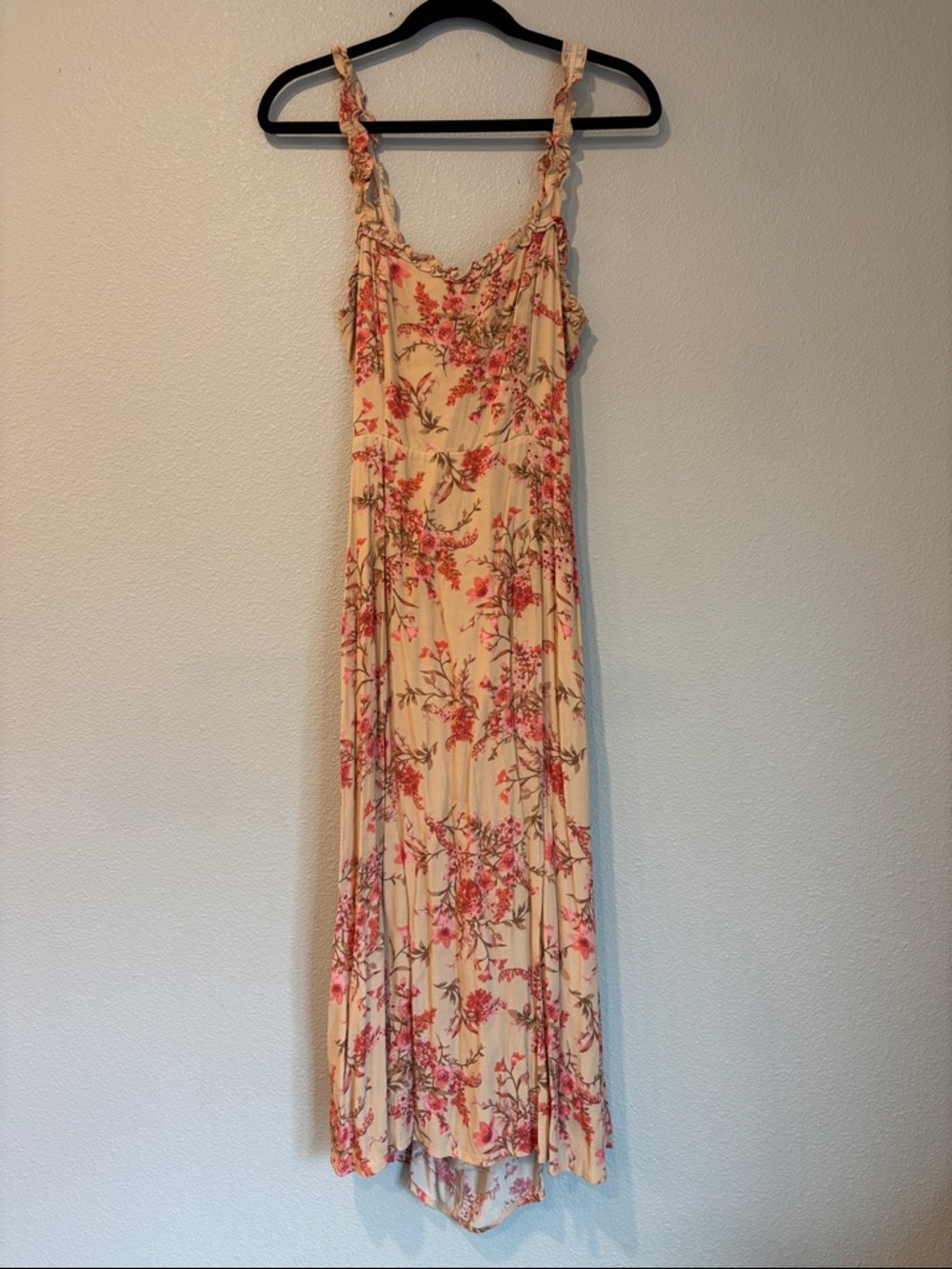 Floral Cream and Pink Maxi Dress with Ruffled Straps